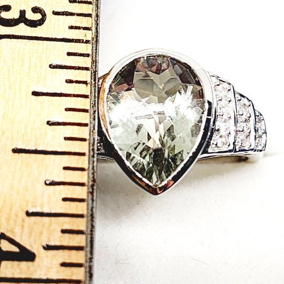 Montezuma Prasiolite (Green Amethyst) & Zircon ring in Plat/925SS sz 9 5.25cts - Picture 3 of 6